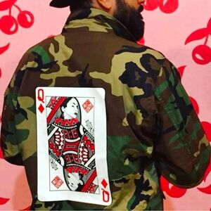 Camouflage Jacket with Queen of Diamonds Patch